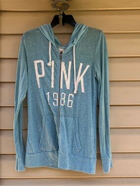 PINK Victoria's Secret Lightweight Zip-Up Hoodie - light blue